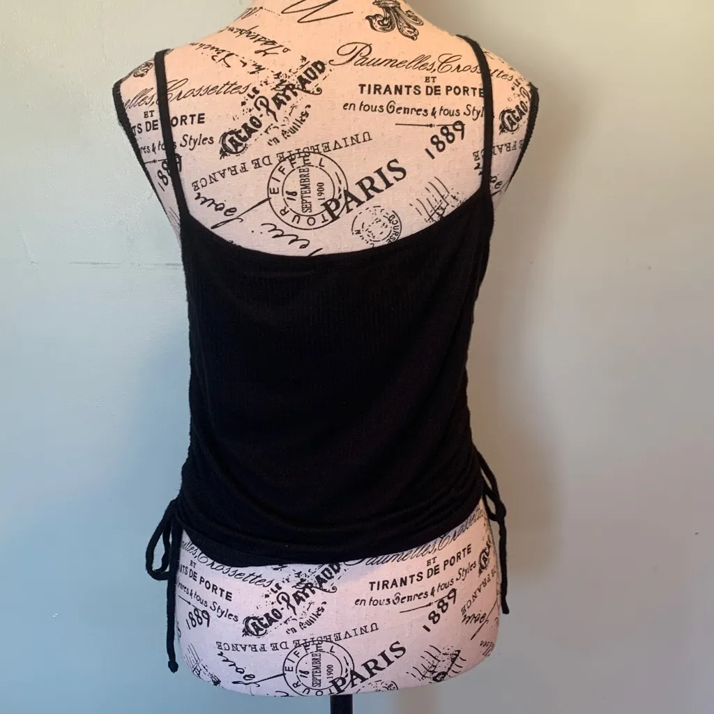 Antistar Black Ribbed Side Tie Women's Medium Spaghetti Strap Top - Image 3