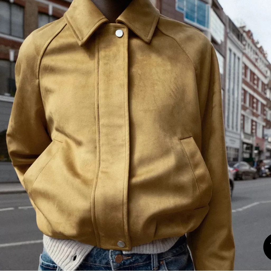 Zara Mustard Yellow Faux Suede Bomber Jacket - Image 5
