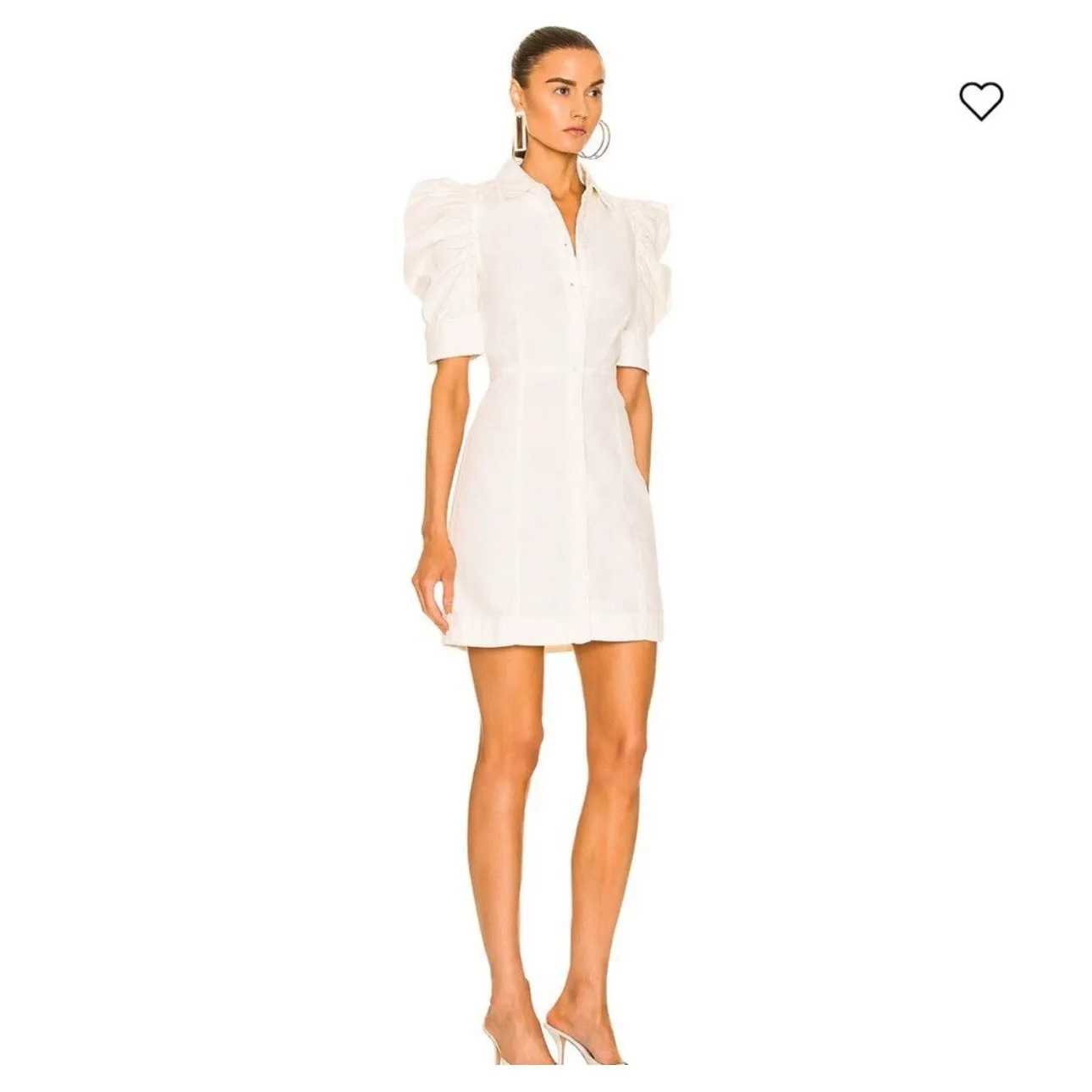 Frame Gillian Shirt Dress in Ecru Size M Poplin Denim Puff Sleeve Mini Preppy - Image 2