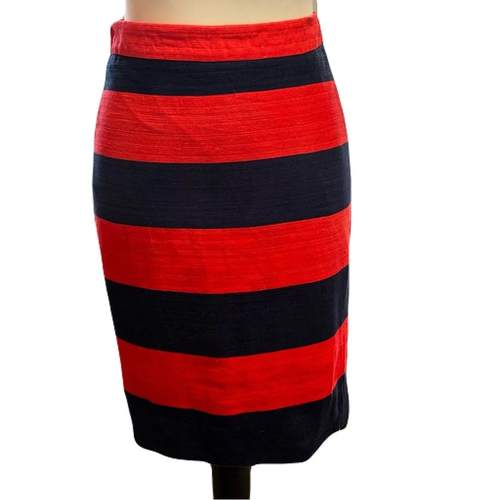 J. Crew Red & Navy Blue Pencil Skirt | Size 00 | Linen-Cotton Blend - Image 2