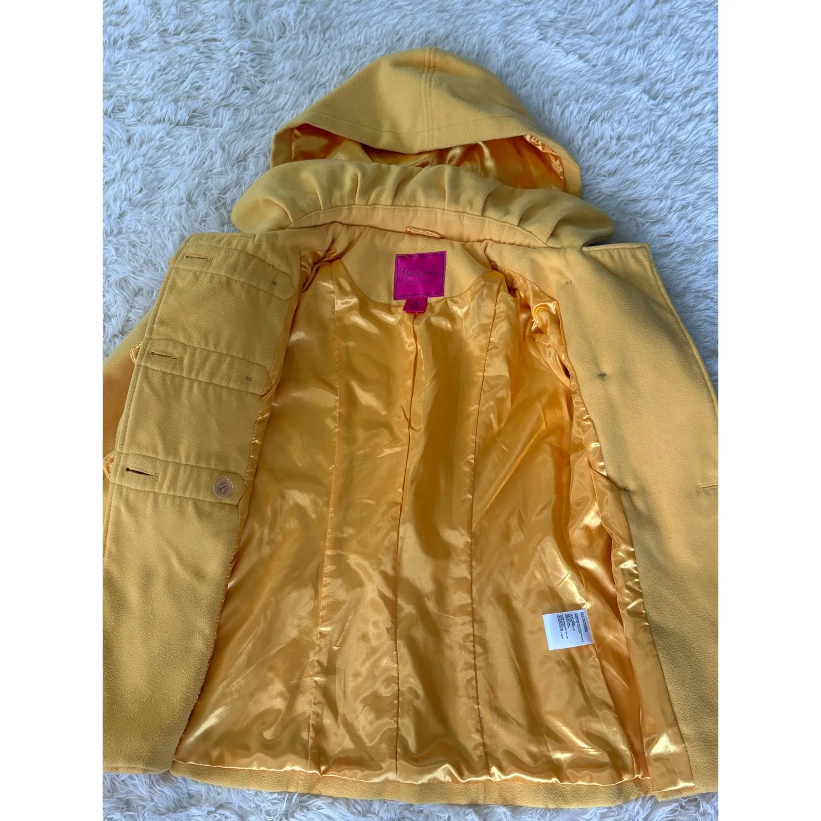 Pink Envelope Yellow Hooded Pea Coat Women's Small Double Breasted Stylish - Image 6