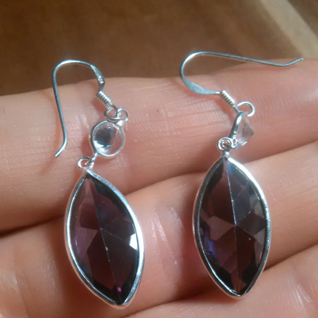 Simulated Purple and White Diamond Sterling Silver Dangle Earrings - Image 10