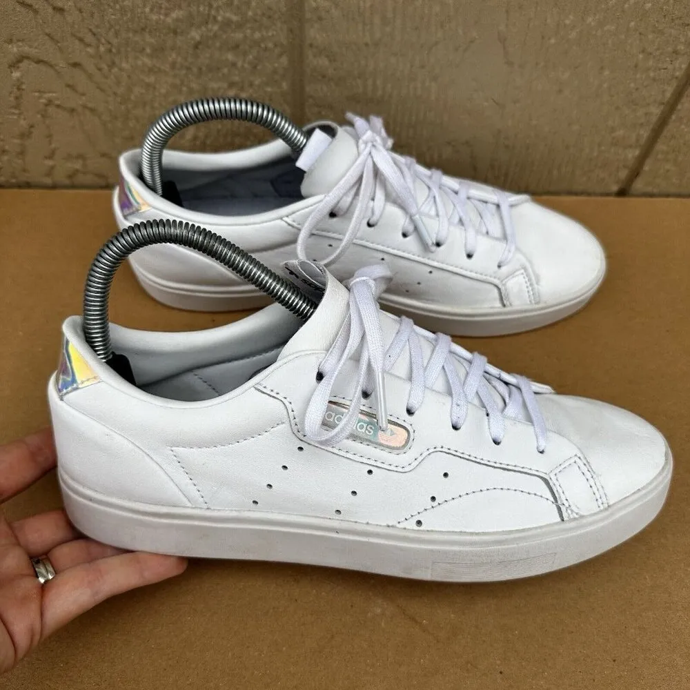 Adidas Sleek White Sneakers Shoes Iridescent Logo Size 7 EG2685 - Image 3