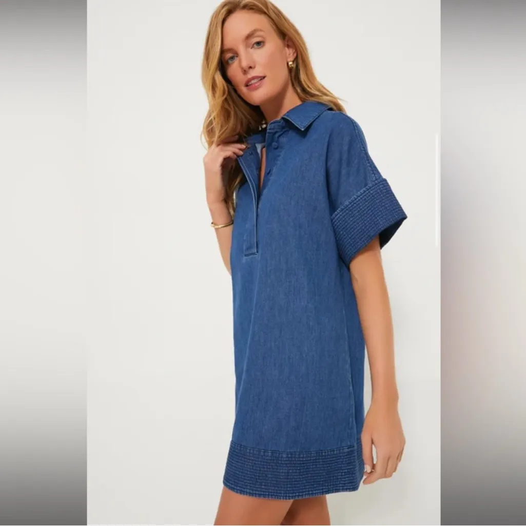 Tuckernuck Denim Trapunto Stitch Sofia Shirt Dress Blue Mini XL - Image 2