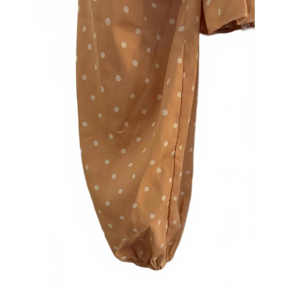 Cloud Ten New  Blouse Medium Burnt Peach White Cropped Polka Dot Peplum - Image 5