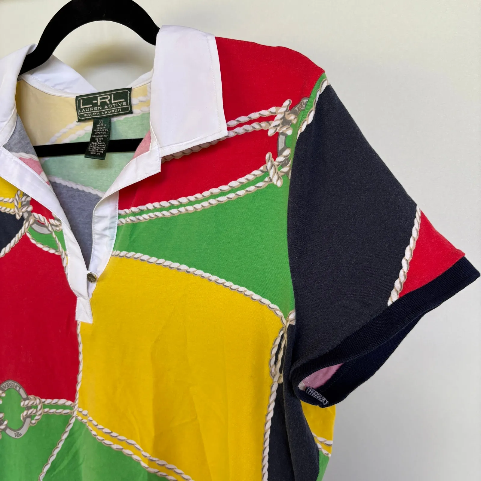 Vintage Lauren Ralph Lauren Polo Shirt Colorful Nautical Preppy Old Money XL Yellow - Image 2