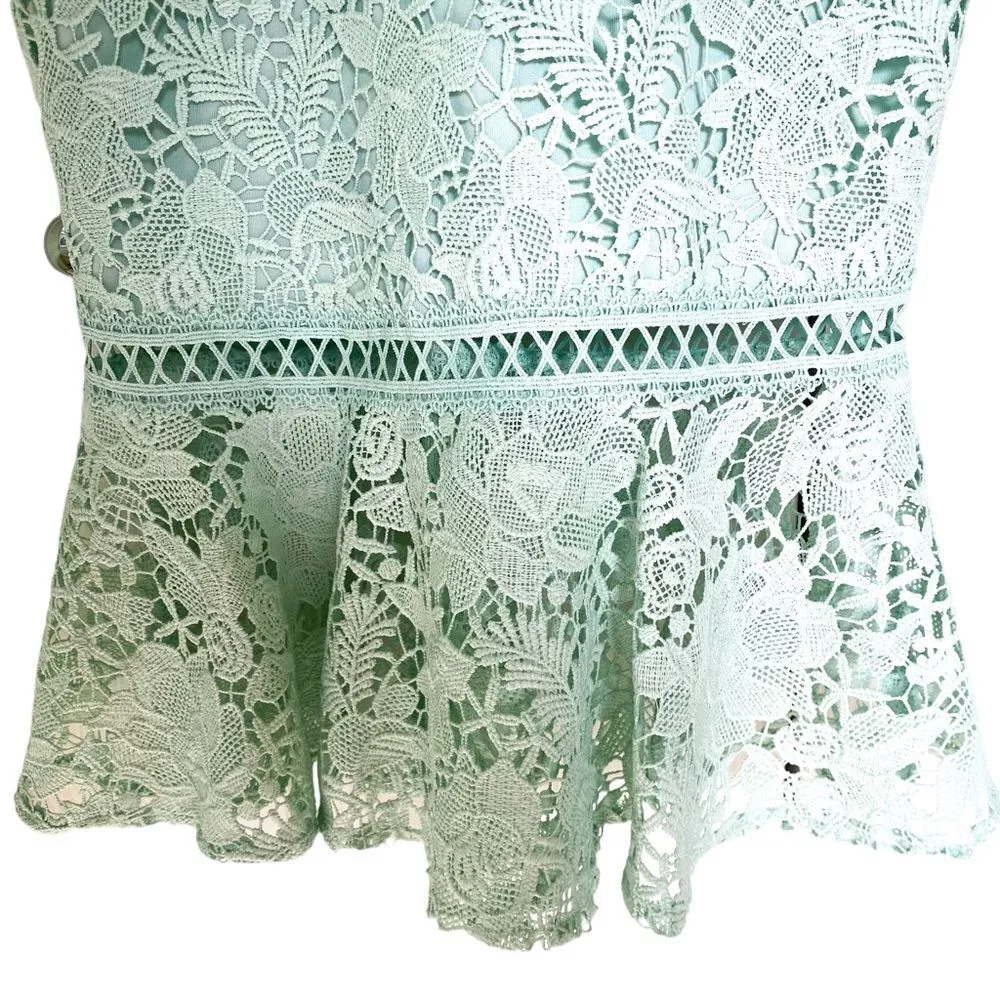 Lipsy London Aqua Blue Lace Sleeveless V Neck Fitted Midi Dress Size 6 - Image 7