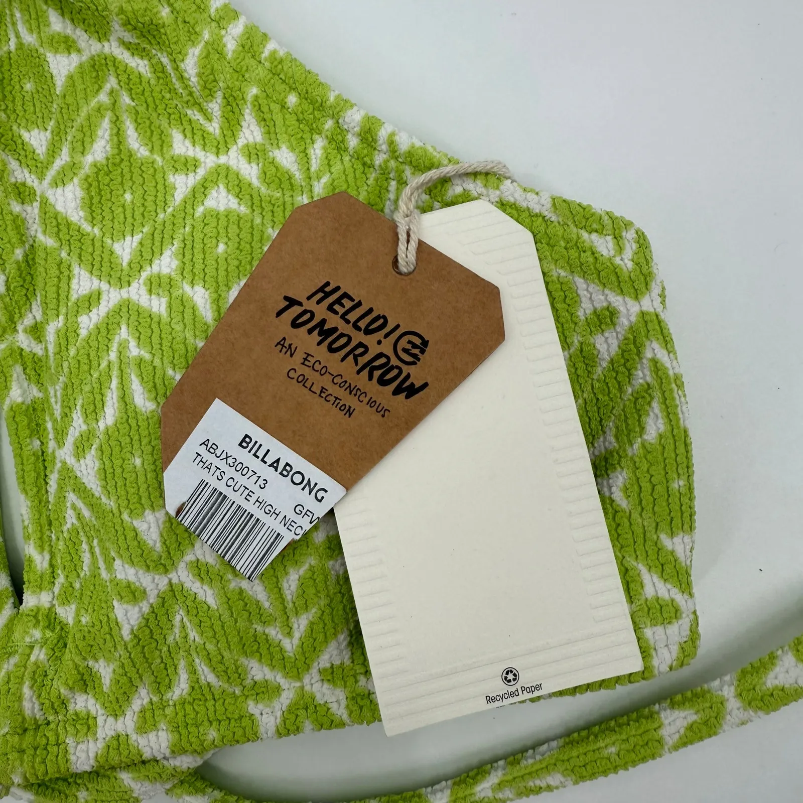 BILLABONG Bikini Top Size Small NWT That's Cute High Neck Green Swim Ribbed Surf - Image 7