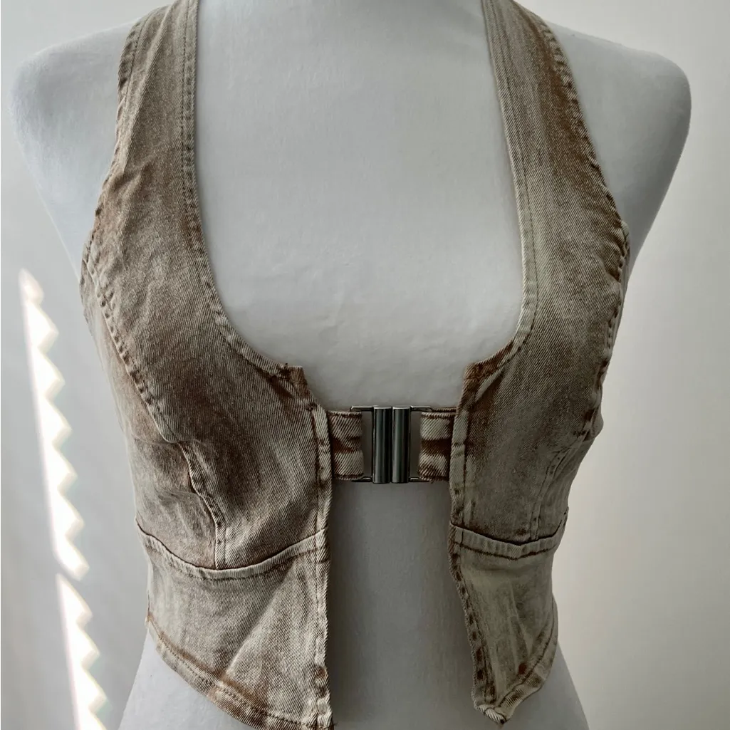 SHEIN Brown Washed Denim Halter Top - Image 5