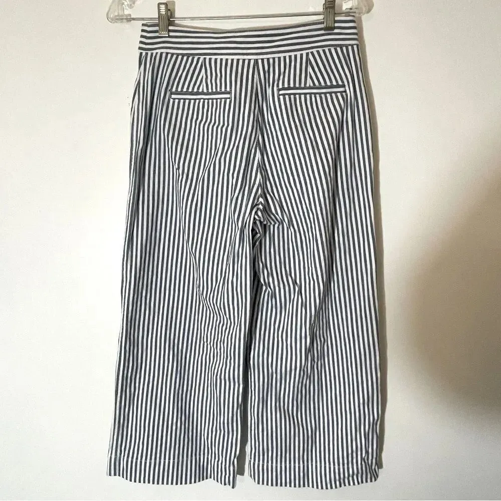 Madewell Blue & White Striped Cropped Drawstring Tie Closure Cotton Wide Leg Pant Size 2 - Image 8