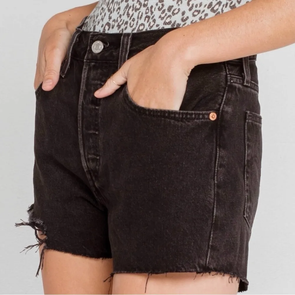 Levi's Lunar Black 501 High Rise Distressed Denim Shorts Size 30 - Image 2
