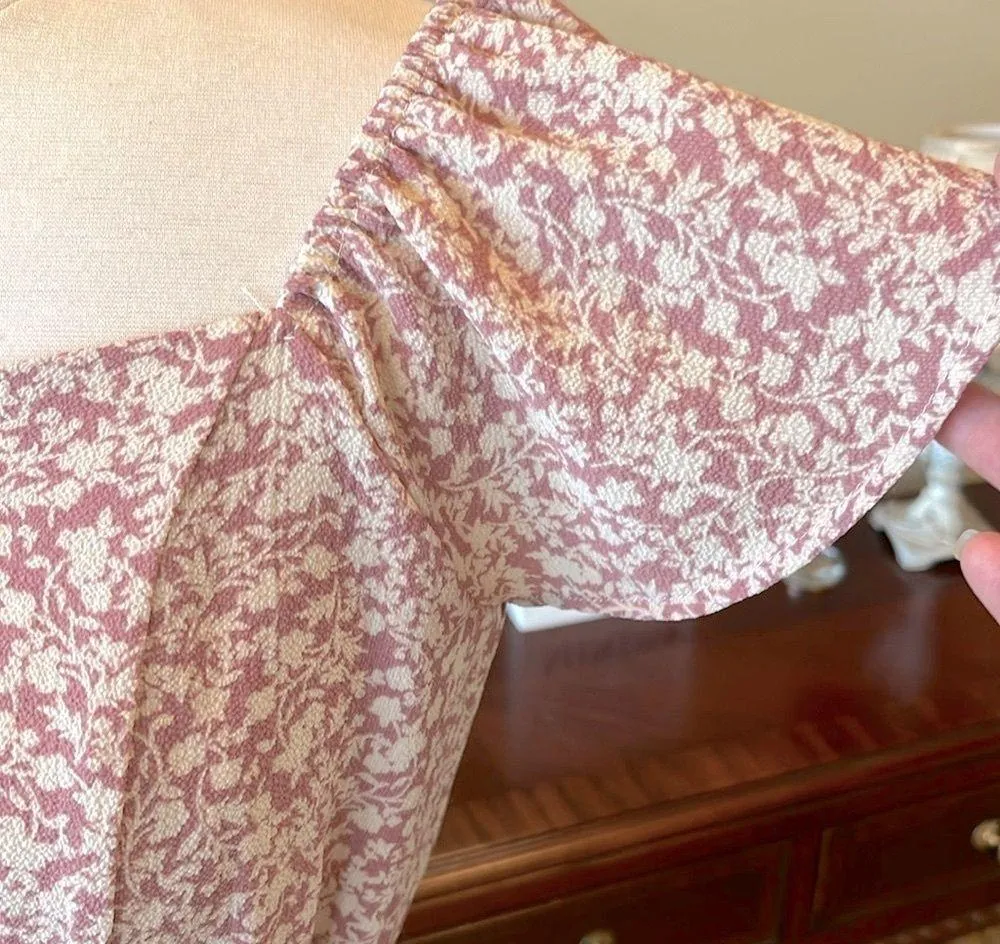 Romantic Rose Blush Floral Peasant Top Flutter Sleeve - Image 4
