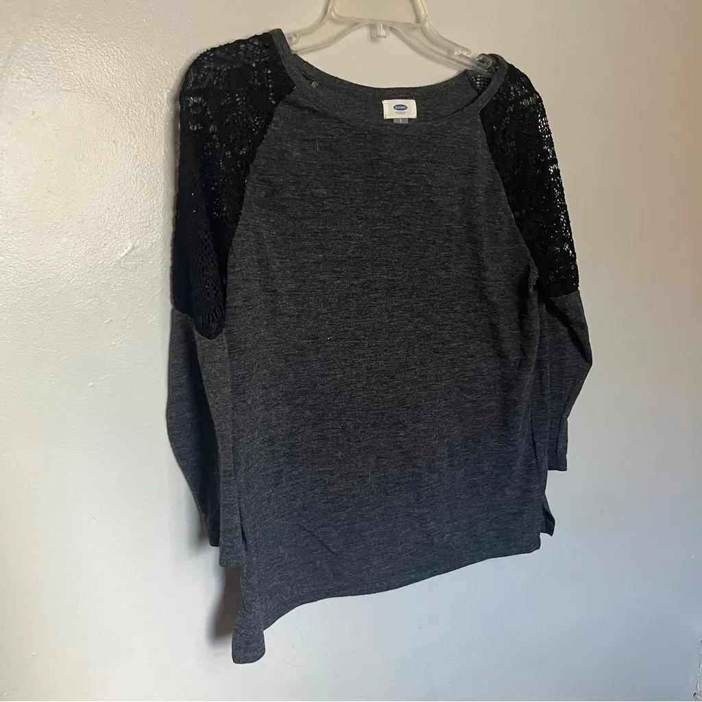 Old Navy Dark Gray Lace Sleeve Long Sleeve Top - Image 2