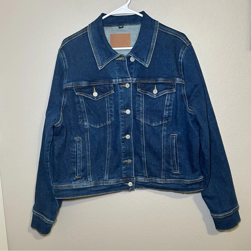 Judy Blue Classic Dark Wash Denim Jacket Women’s Plus Size 1X - Image 3