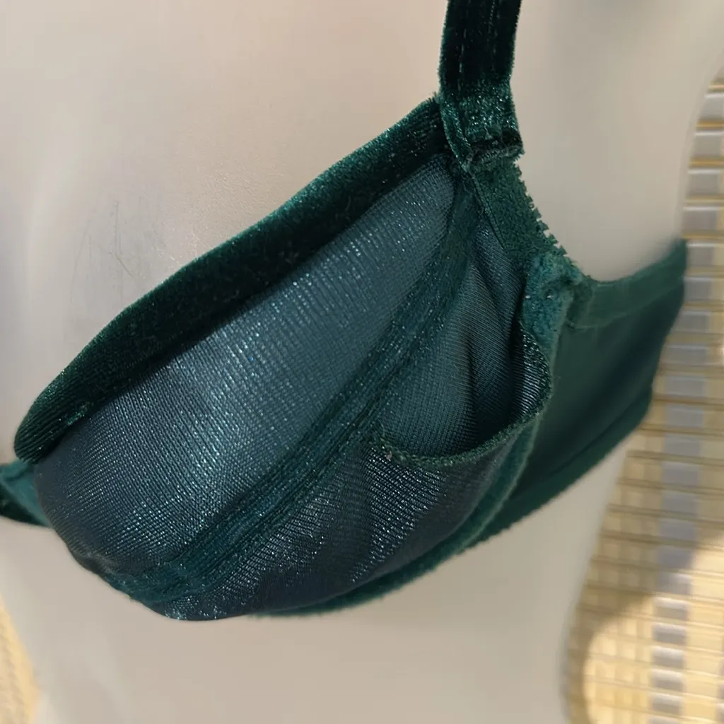 Victoria's Secret Gold Label Vintage 1980s Dark Green Velvet Underwire Bra 34B - Image 13