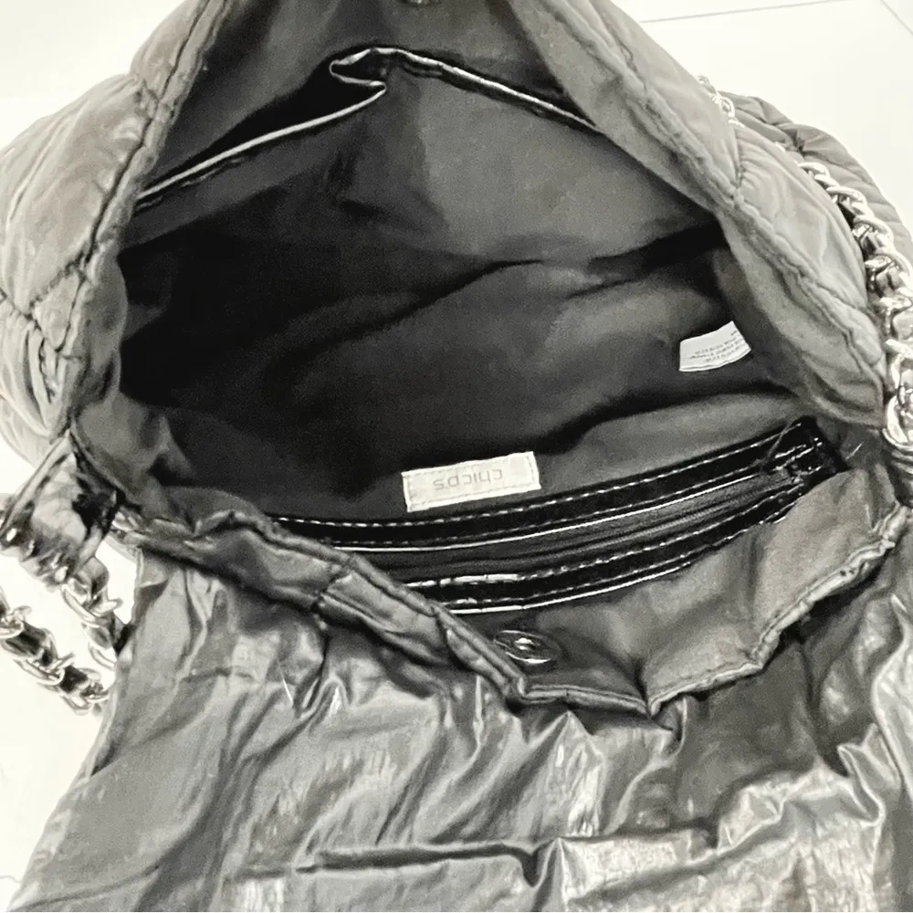 Chico's Quilted Puffer Baguette Black Bag - Image 9