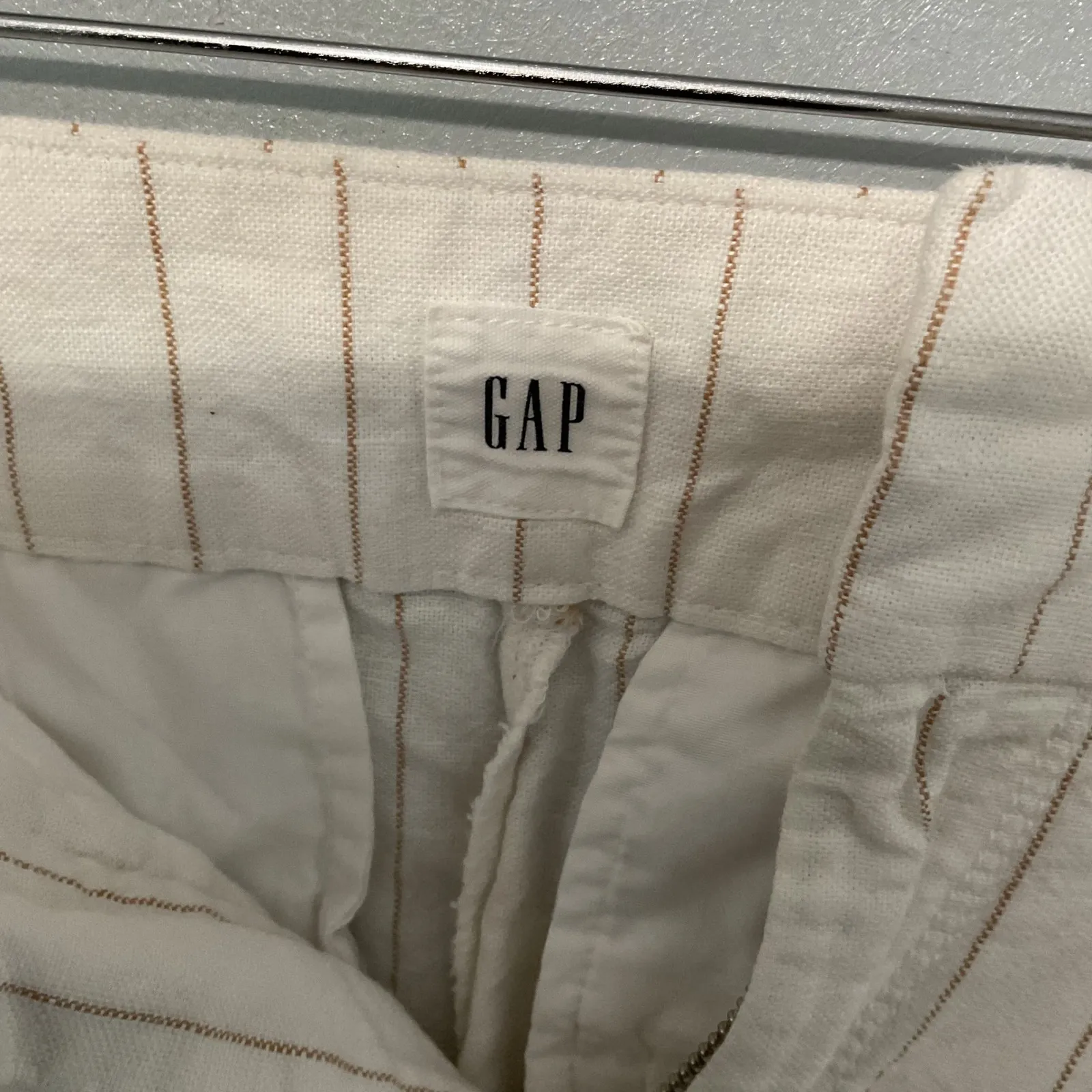 GAP Women Wide Leg Striped Cropped Pants Size 4 White Tan - Image 4