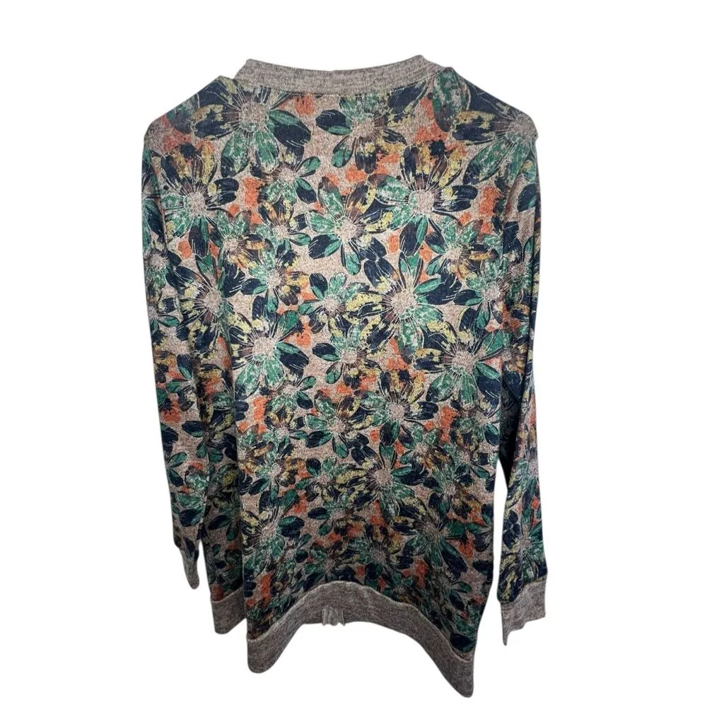 Grecerelle Floral Pattern Half Button Up Cardigan Sweater With Pockets Brown Size L - Image 4