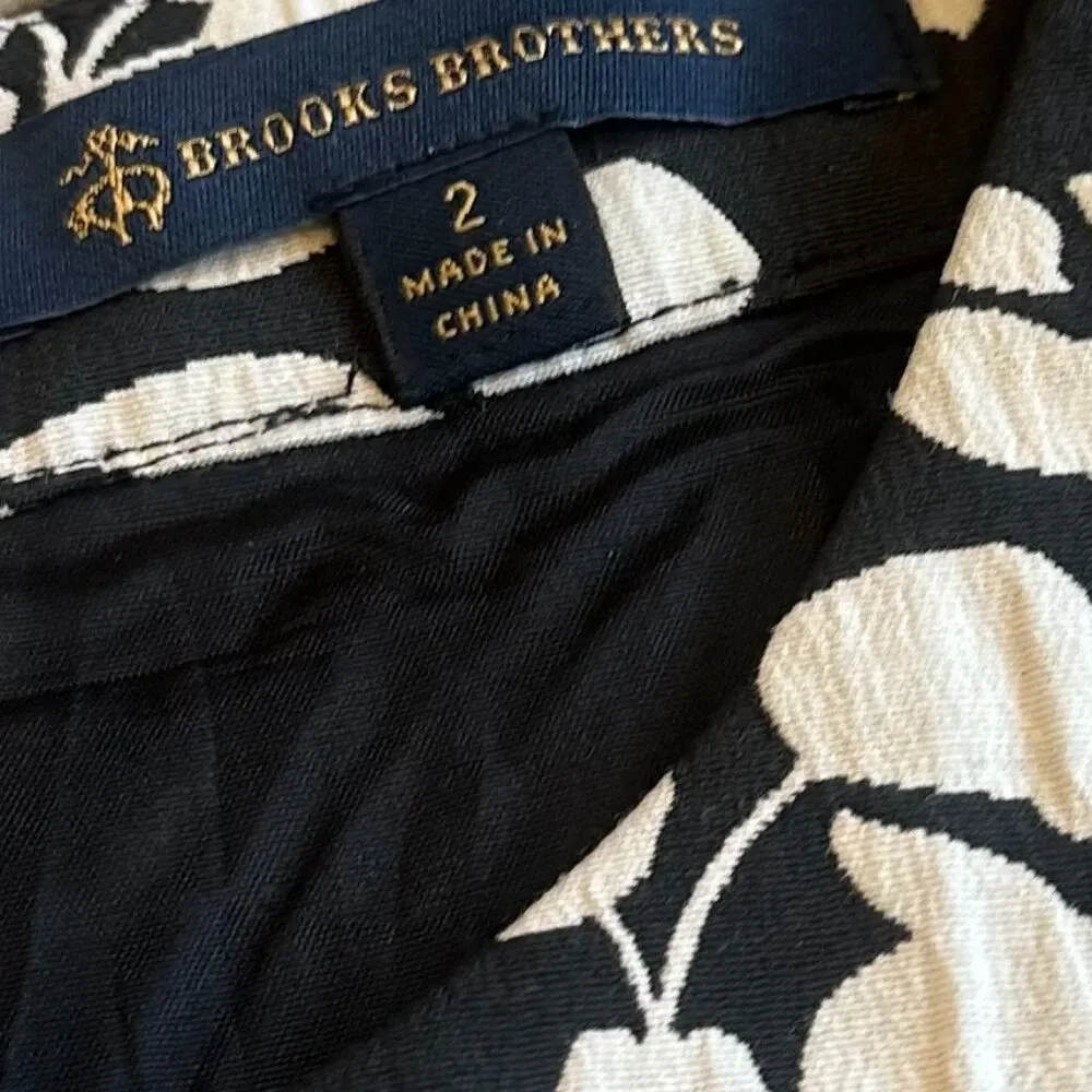 Brooks Brothers Black White Floral Print Dress Sheath Sleeveless Size 2 Women's - Image 12