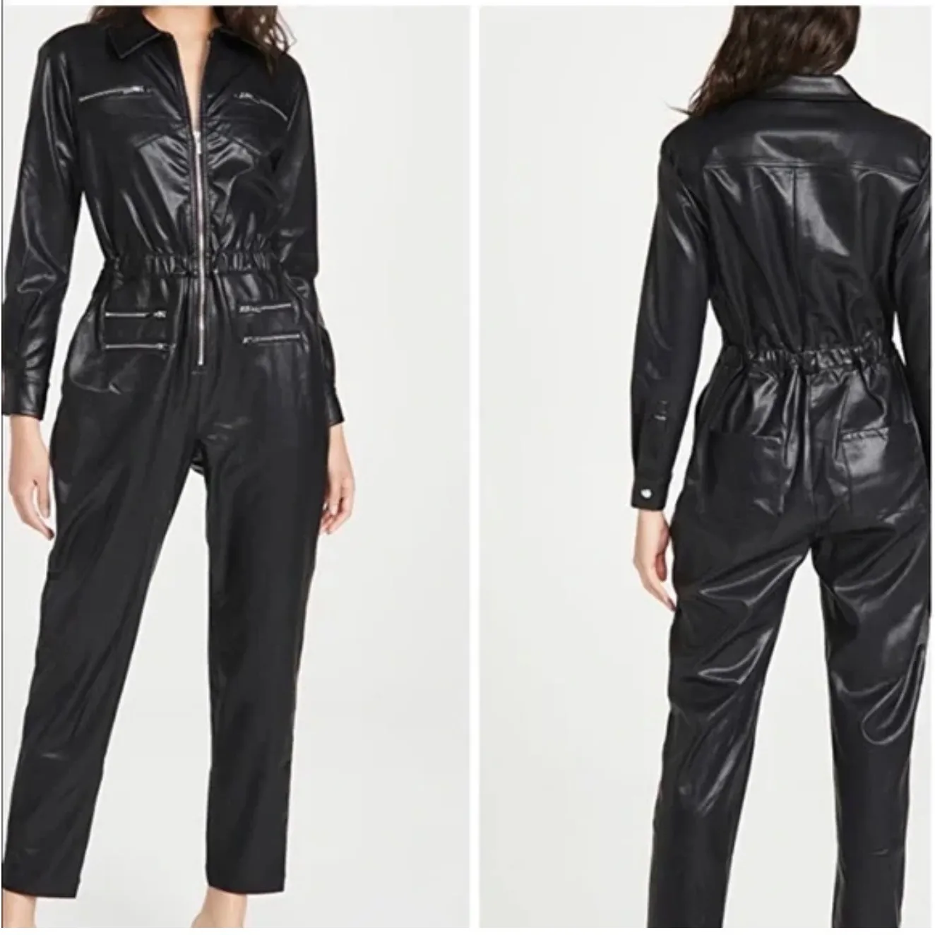 WEWOREWHAT Utility Jumpsuit Black Vegan Leather Zipper Pockets S NWT Moto Edgy - Image 2