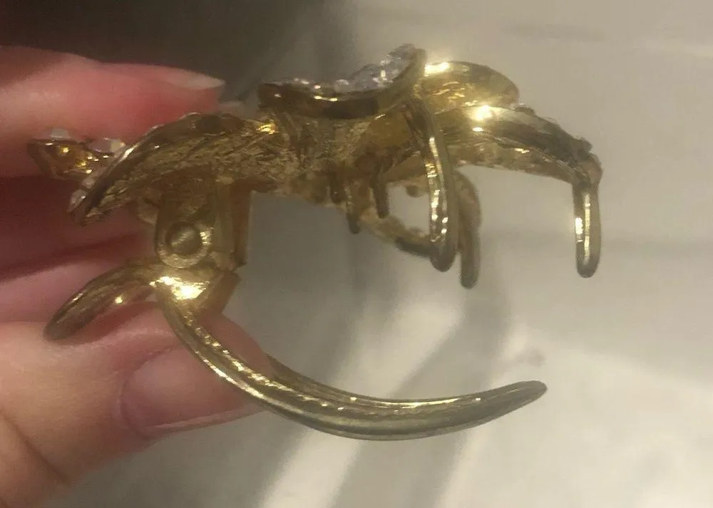 Flower w/small butterfly gold with crystals picks up multi colors hair claw clip - Image 3