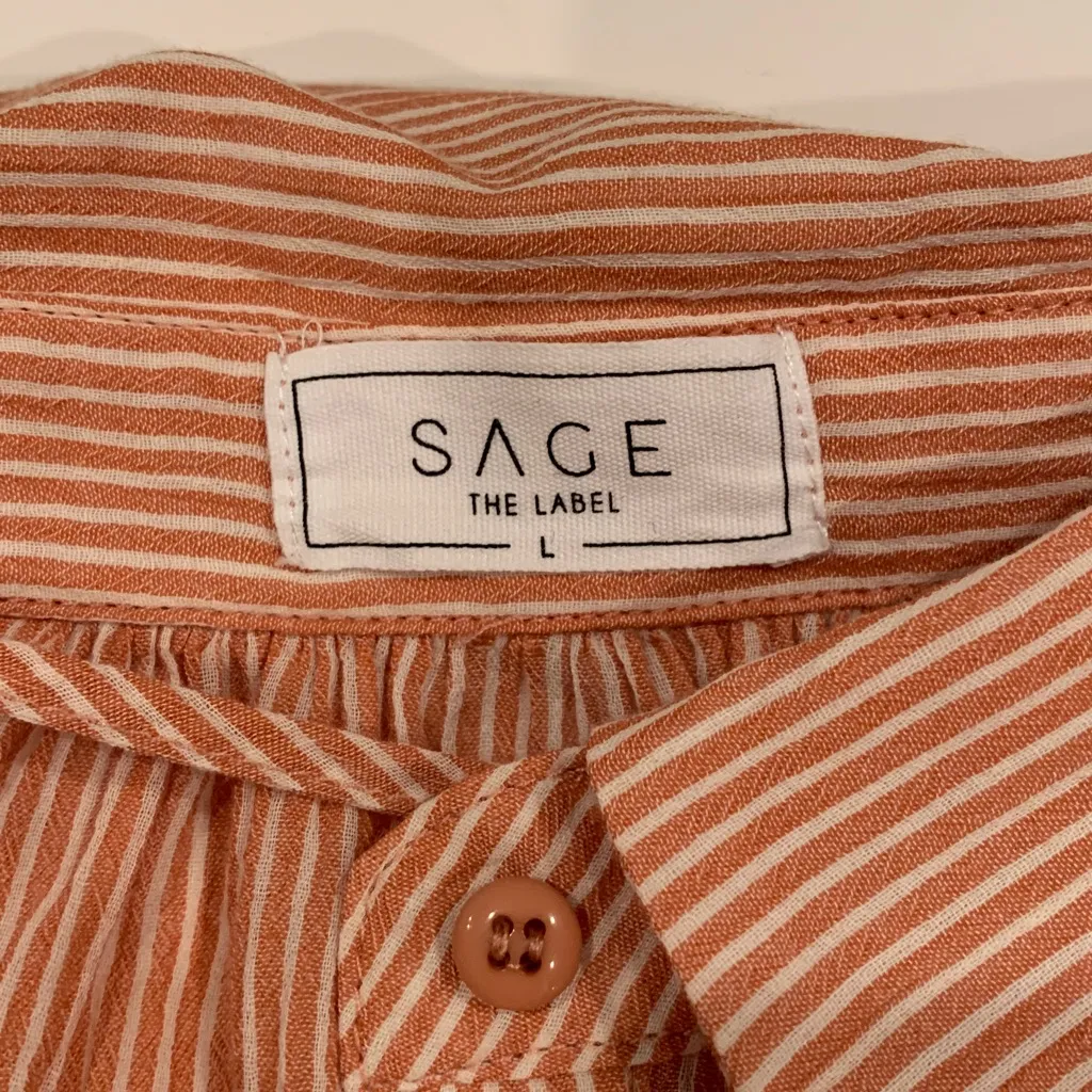 Sage The Label Women’s Large Unstructured Orange Striped Button Up Cotton Shirt - Image 3