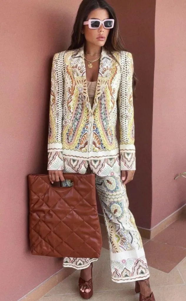 ZARA PRINTED LINEN BLEND BLAZER SIZE XS NEW - Image 6