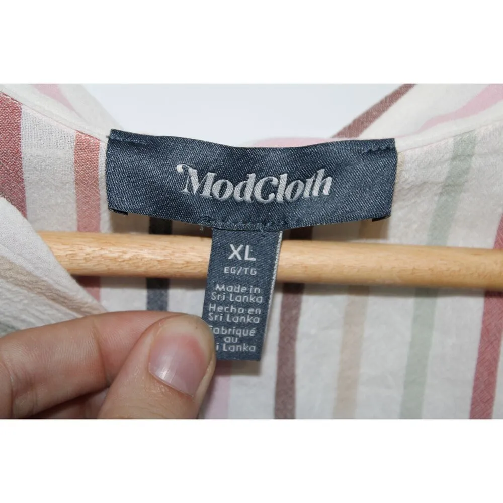 NWT ModCloth Sleeveless Striped Button Down Tie Front Collared Blouse Top Sz XL - Image 4