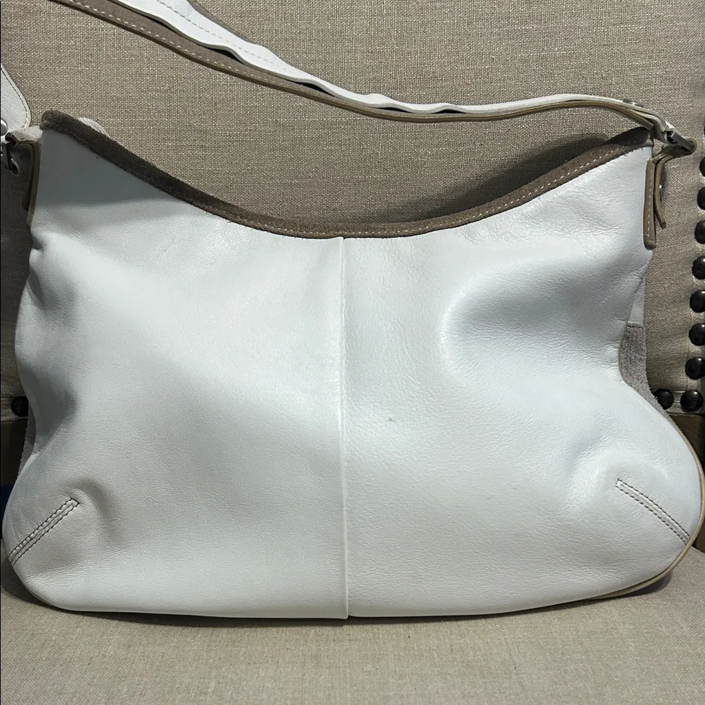 Ecco  White and Grey Leather and Suede Shoulder Bag - Image 6