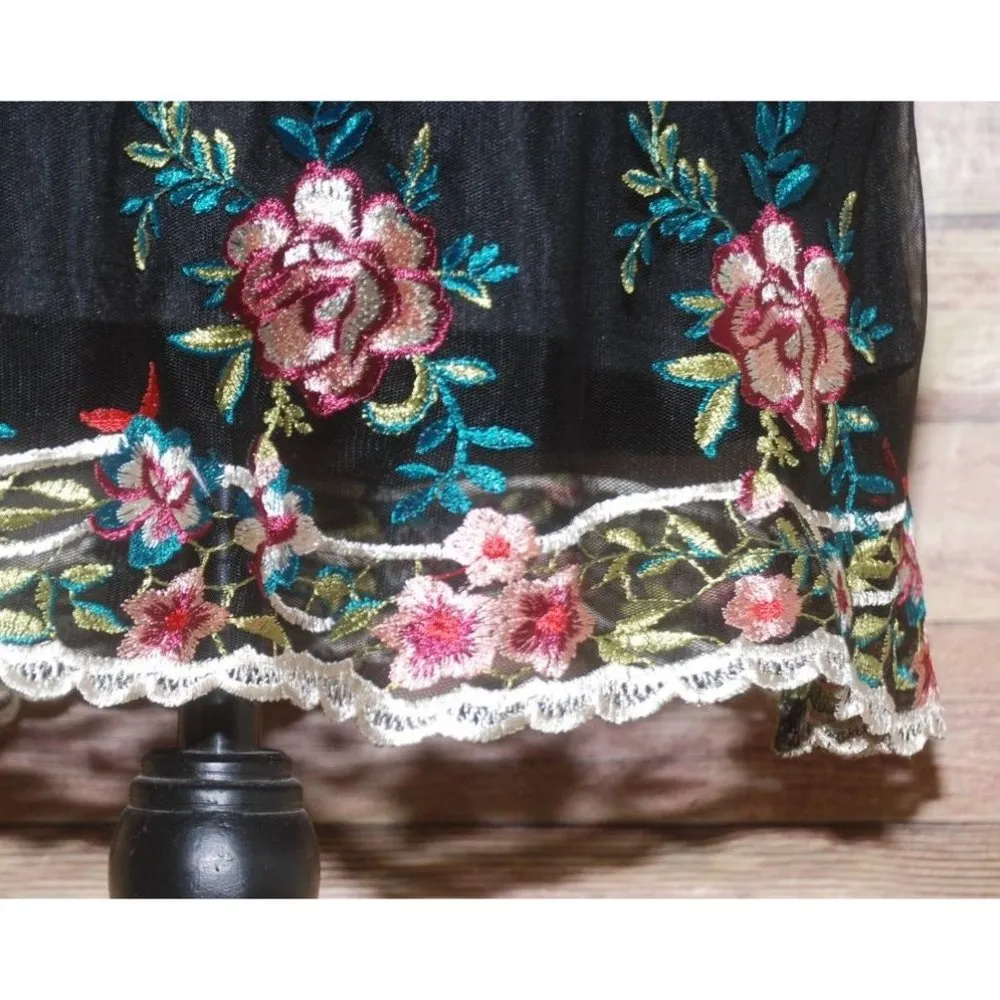 Xhilaration Ladies Black Floral Embroidered Mesh Shift Dress Size M Whimsy Goth - Image 5