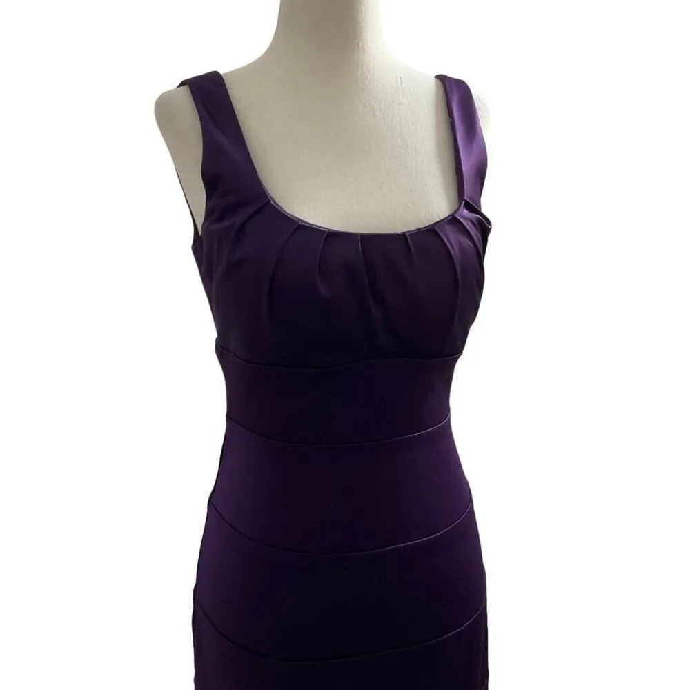 Bisou Bisou Women Size 4 Purple Party Dress Bodycon Built-in Bra Satin H1-668 - Image 3