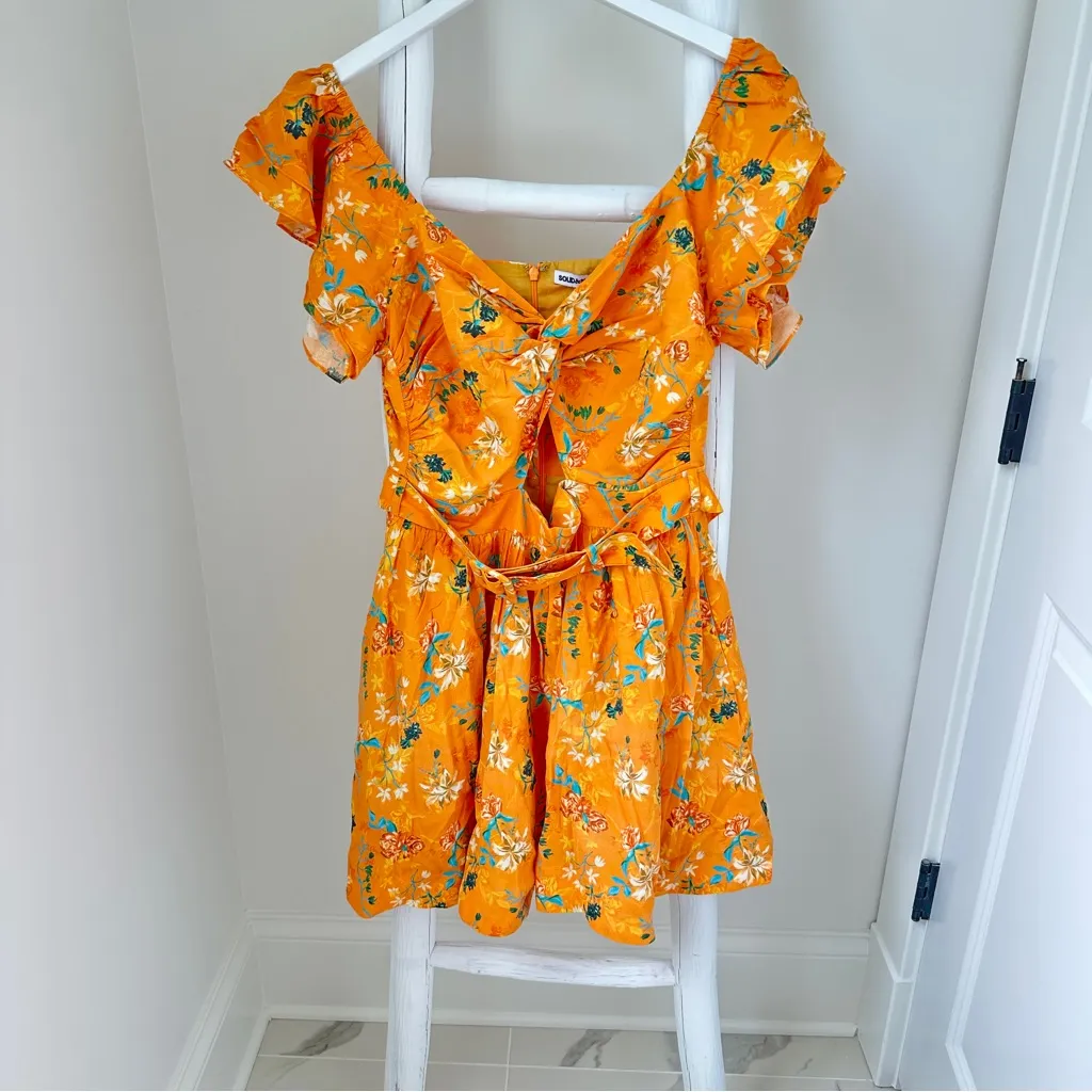 SOLID & STRIPED The Renata cutout orange floral-print linen-blend mini dress - Image 4