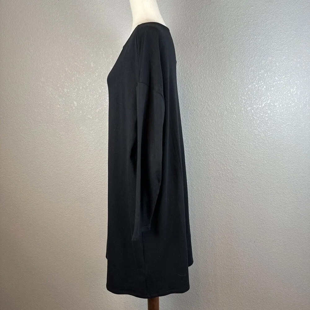 Eileen Fisher Womens Bateau Neck Boxy Dress Size M Medium Black Long Sleeve - Image 4