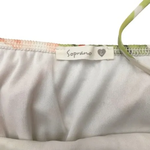 Soprano Floral Print Mini Dress Coral Roses White Spaghetti Strap L - Image 8