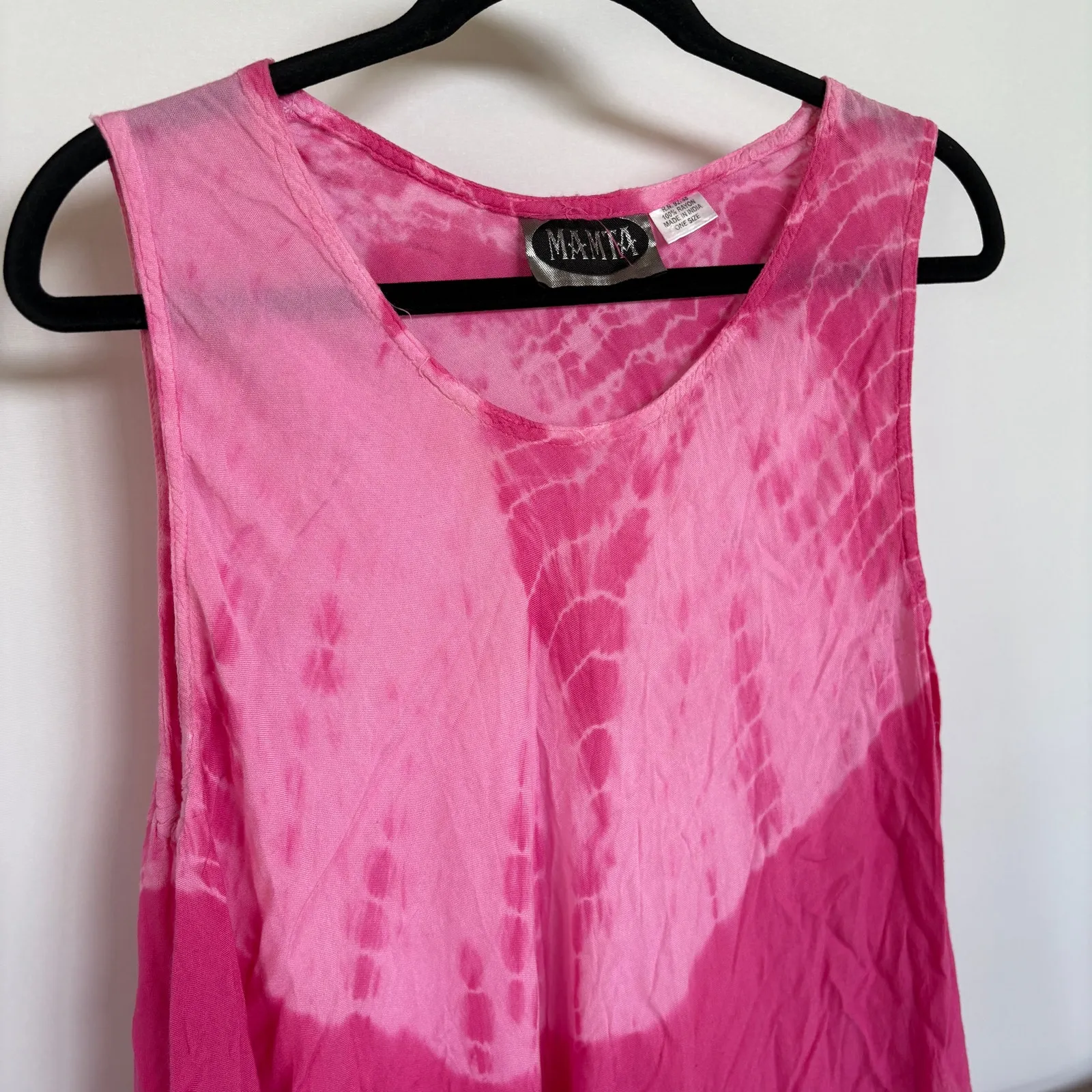 Hippie Bohemian Hot Pink Dress Beach Vacation Tie Dye Flowy Summer Mamta OSFM - Image 3