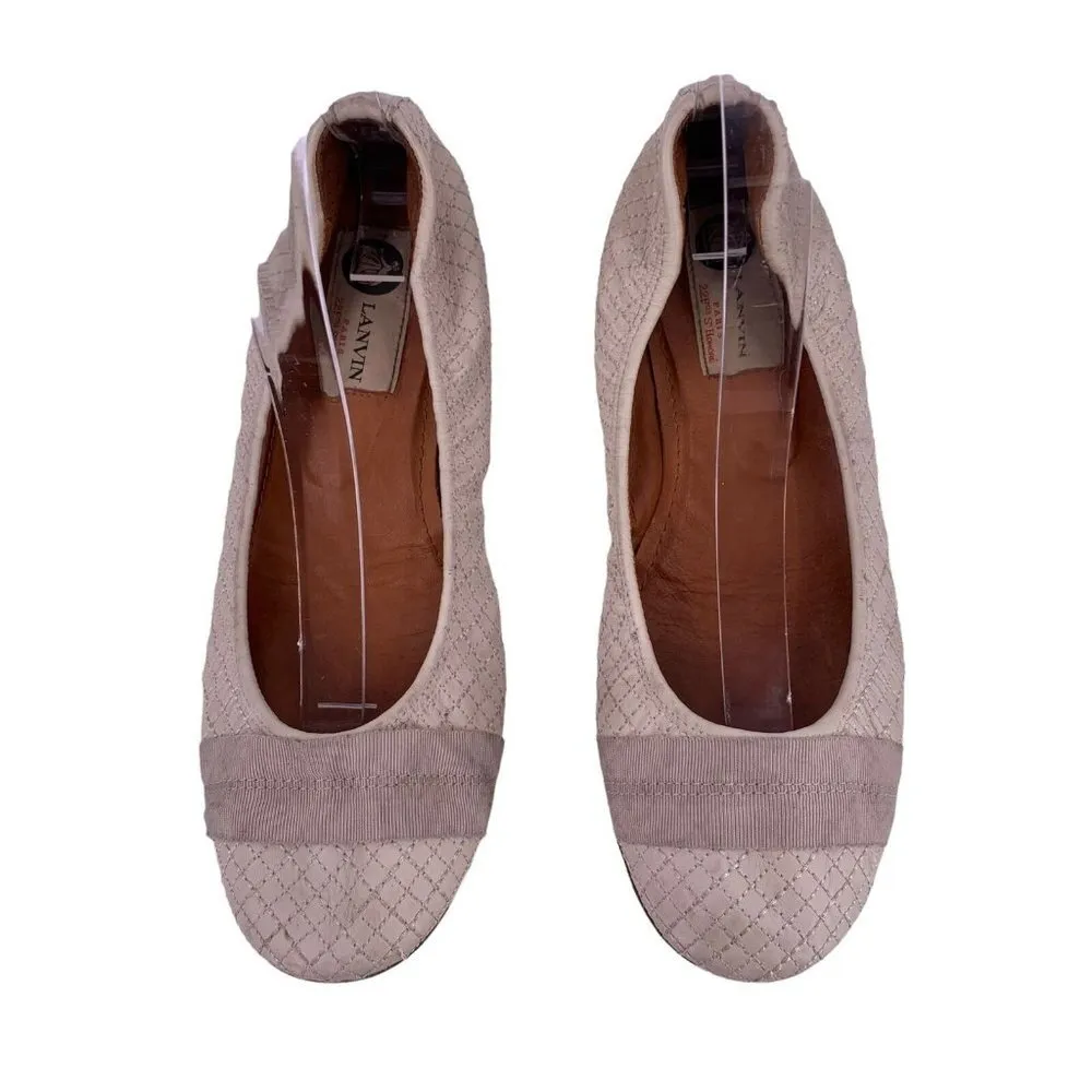 LANVIN Cream Quilted Leather Ballet Flats Size 8 Shoes - Image 2