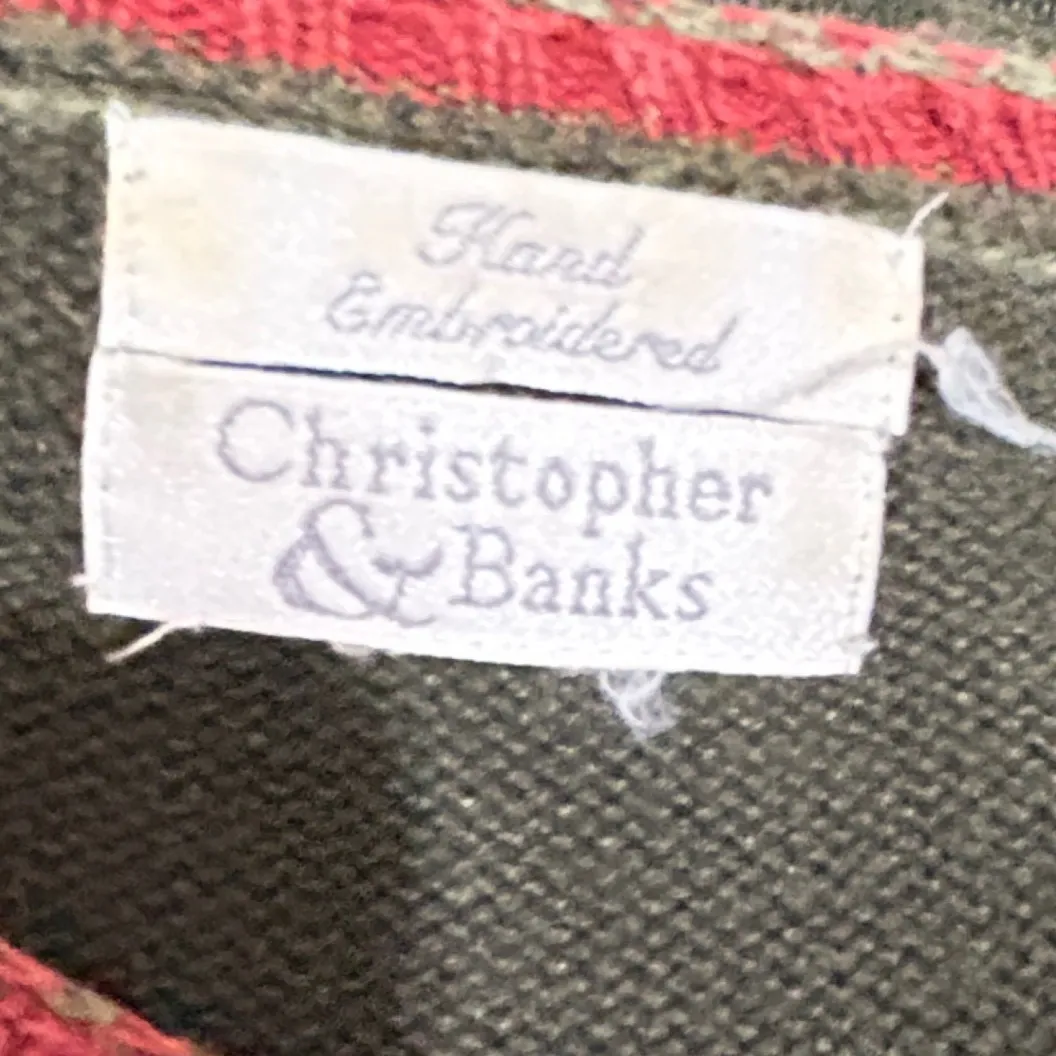 VTG Christopher Banks Women Cropped Sweater L Green Fair Isle New England Cozy - Image 4