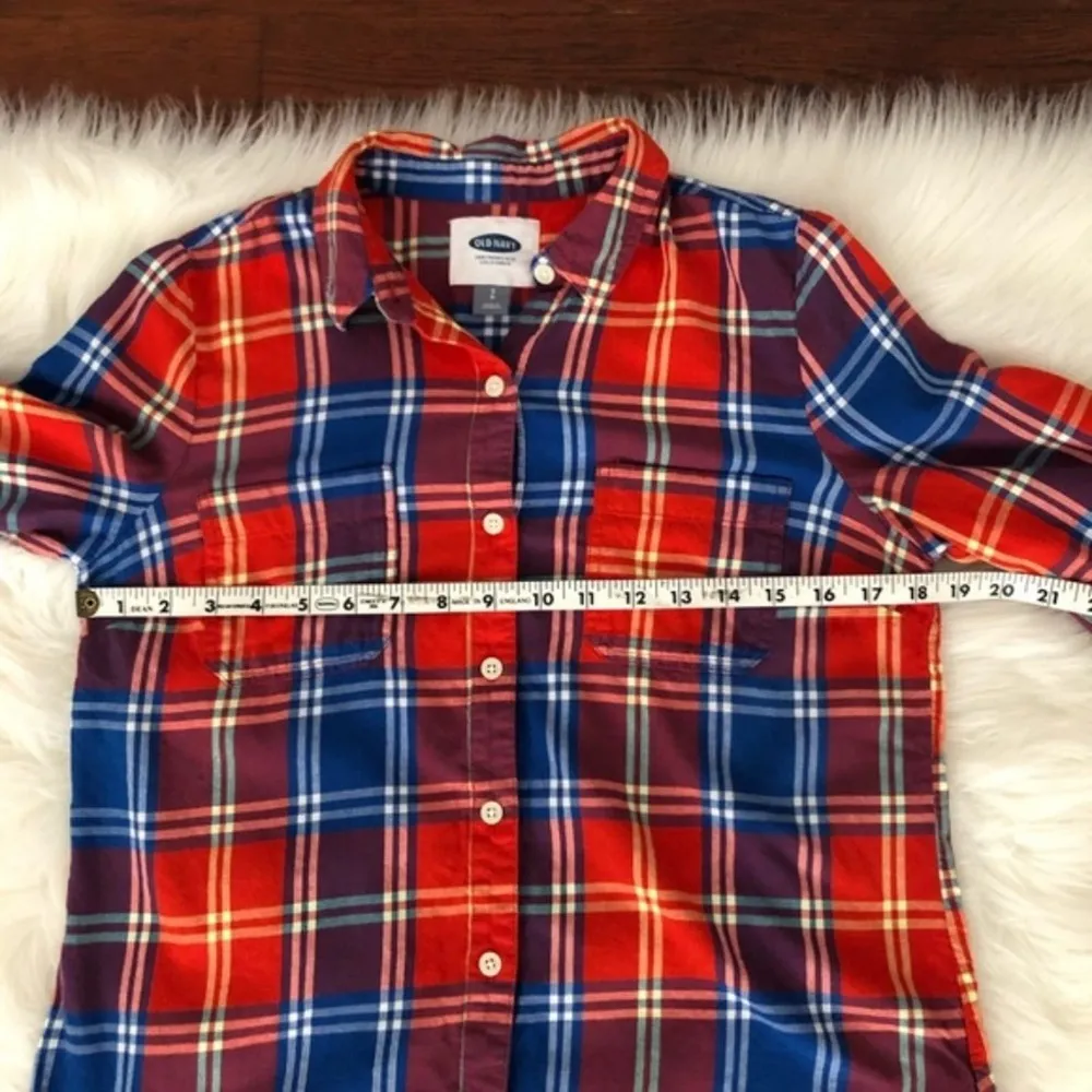 Old Navy Blue & Red Plaid Button Down Shirt - Image 5