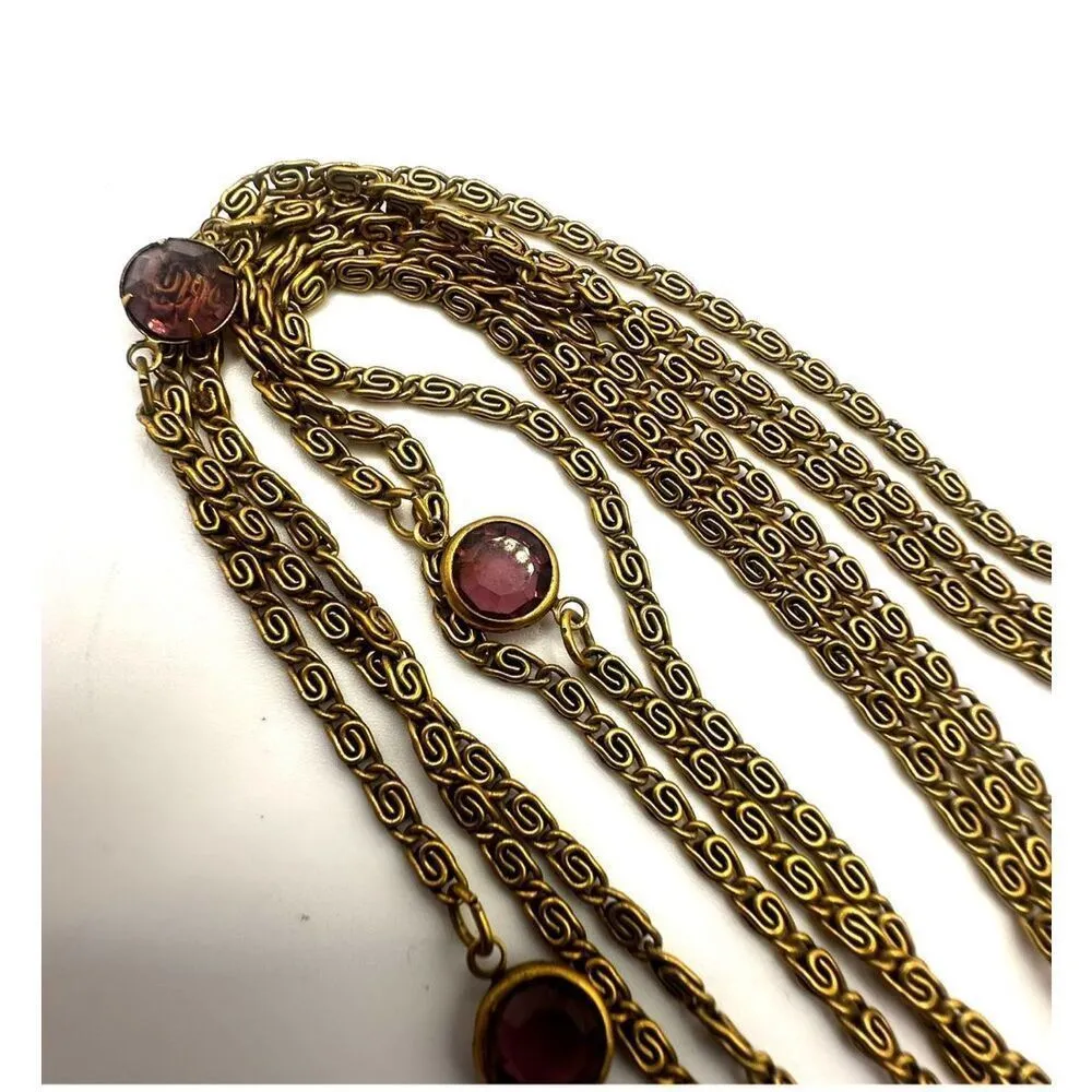 Goldette gold tone multi strand vintage purple cameo glass pendant necklace - Image 12
