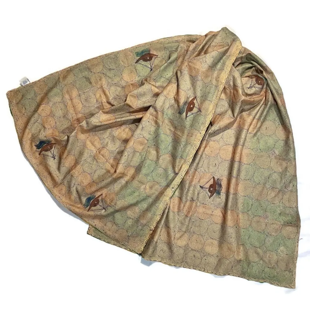 Vtg Indian Silk Kantha Embroidered Shawl Scarf Pashmina Wrap Dupatta Green Gold - Image 3