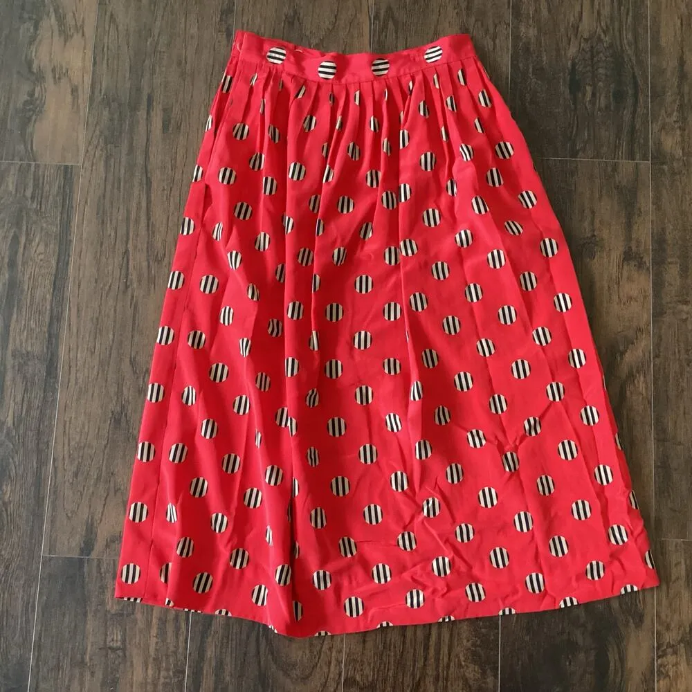 1990s Halston III Polka Dot Red Midi Skirt Size 6 - Image 6