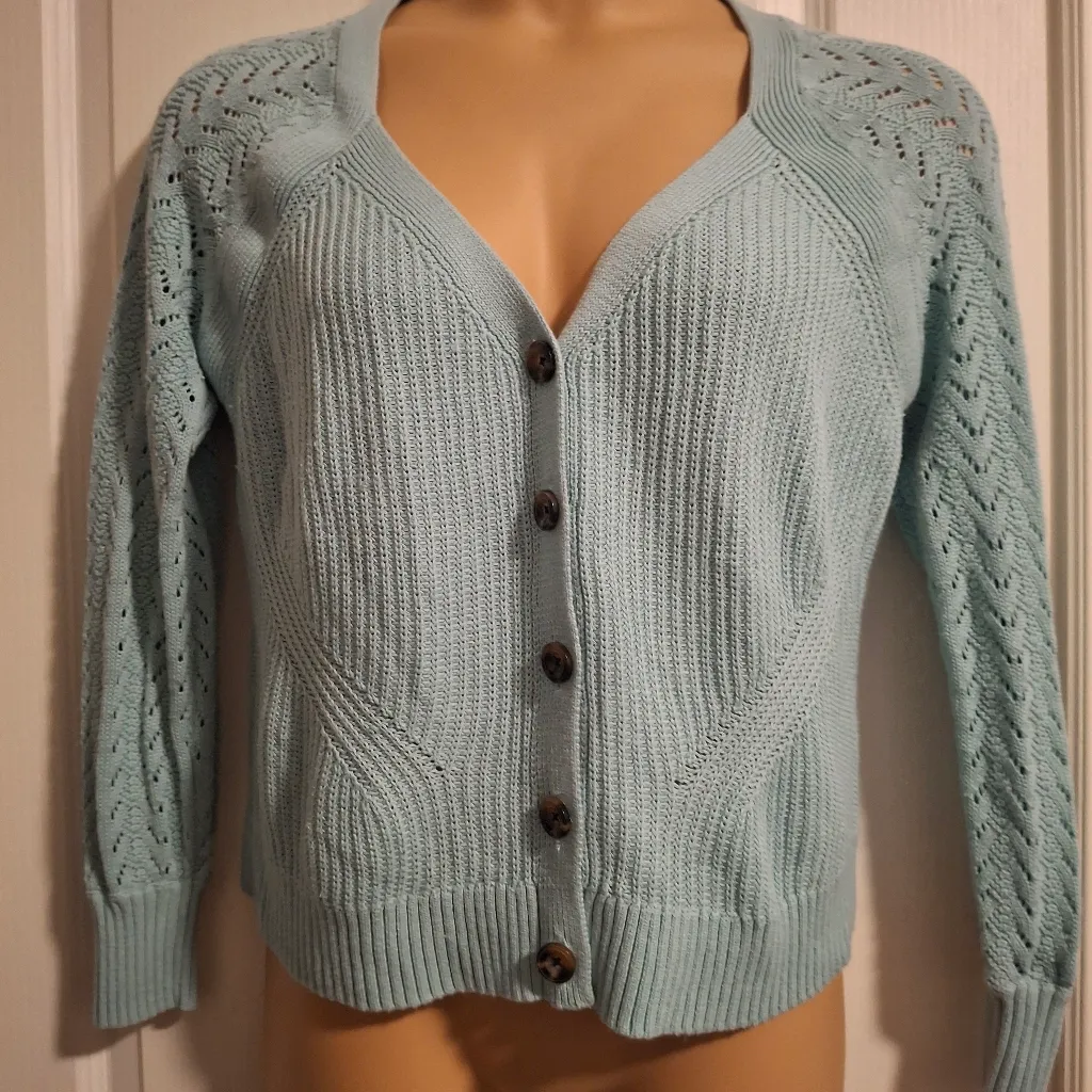 Torrid Sz 00 Women's Light Blue Button-Up Sweater - Image 7