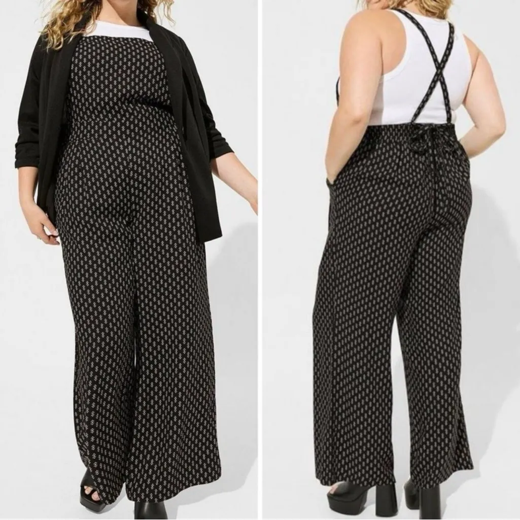 NWT Torrid Wide Leg Stretch Crepe‎ Jumper Deep Black Motif Size 6X Tall - Image 2