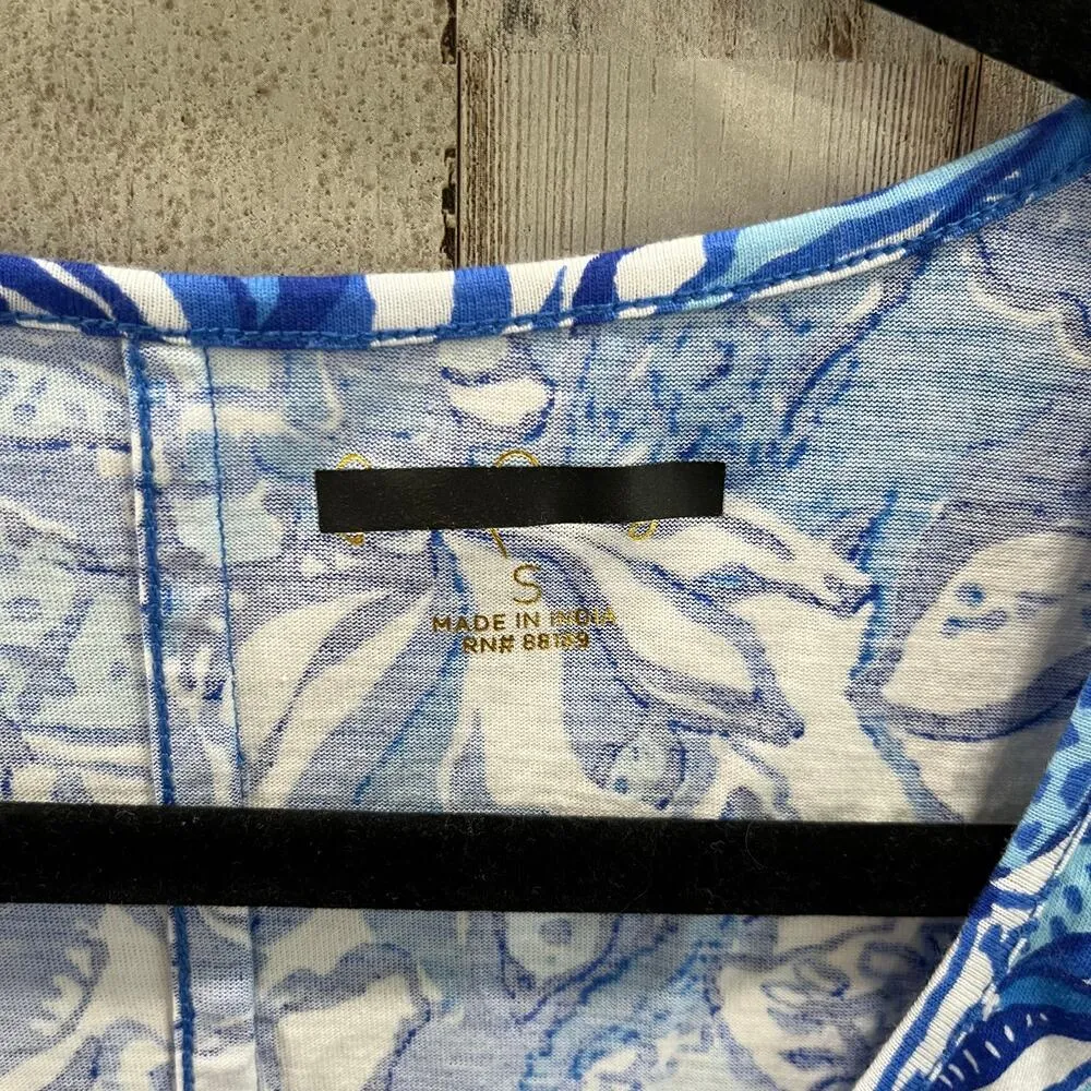 Lilly Pulitzer Lela Henley Dress Blue Tang Flocking Fabulous 100% Cotton Small - Image 4