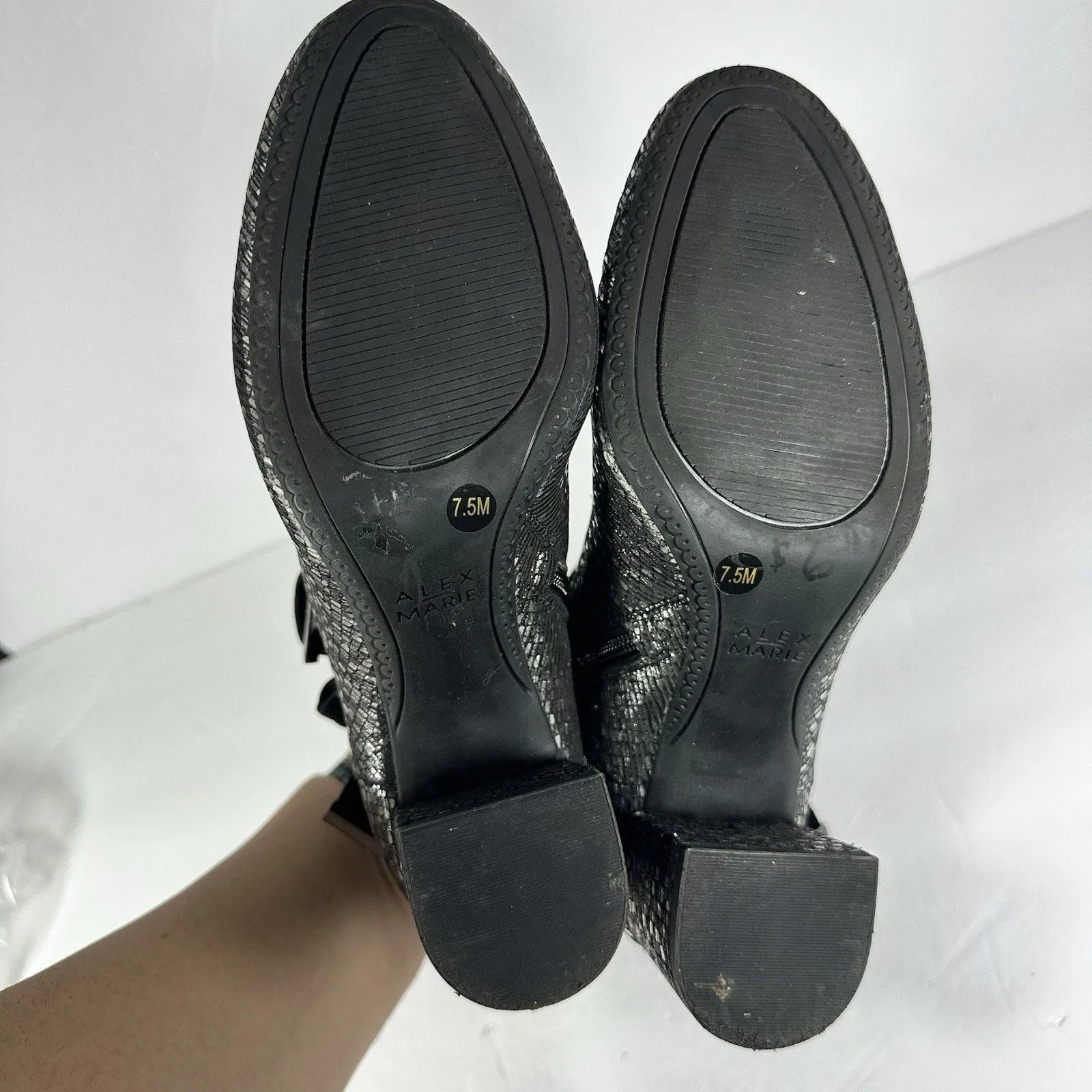 Alex Marie Silver Metallic Textured Leather Bow Ankle Boots - Size 7.5M - Image 7