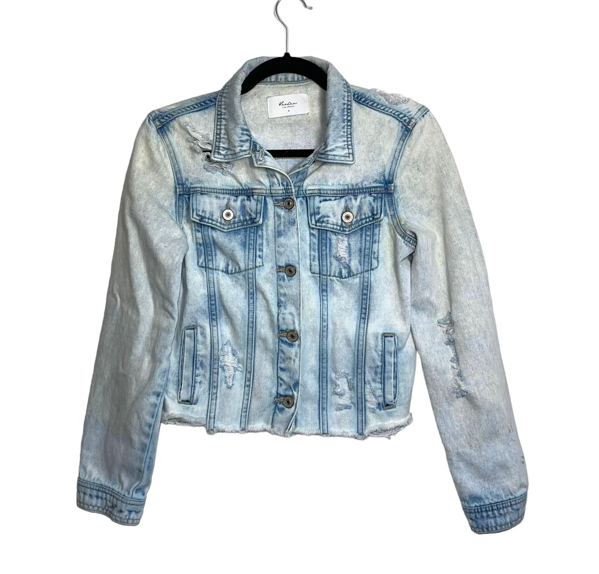 100% Cotton Light Acid Wash Destructed Cropped Denim Jacket - Image 2