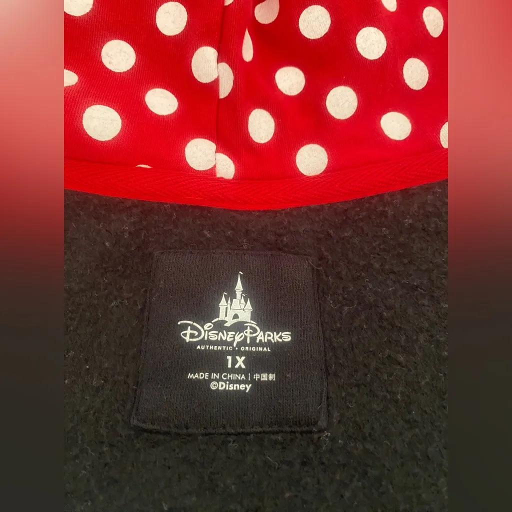Disney Parks Minnie Mouse hooded sweatshirt bow & ears polka-dot lining.  XL - Image 10