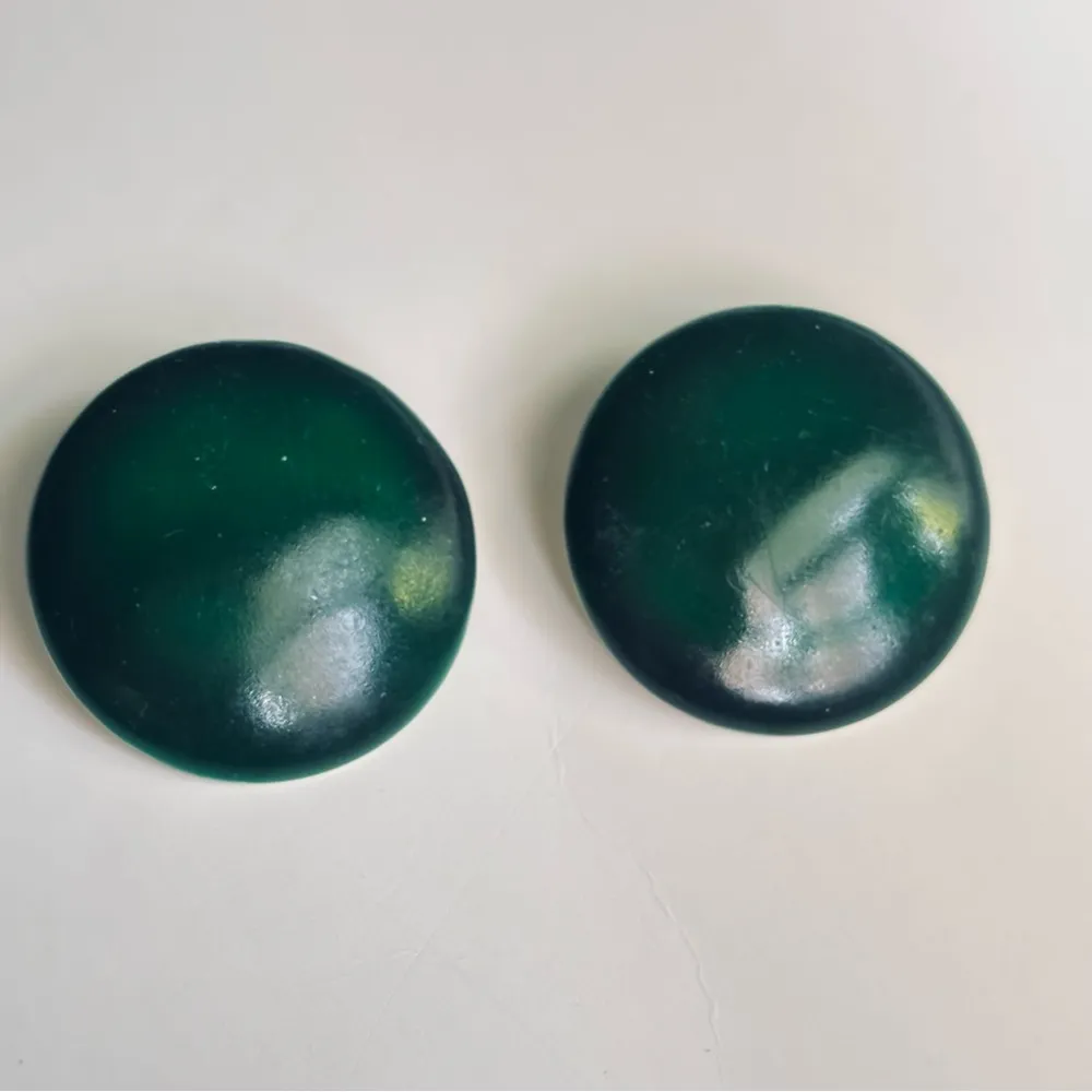 Emerald Green Round Button Earrings - Image 4