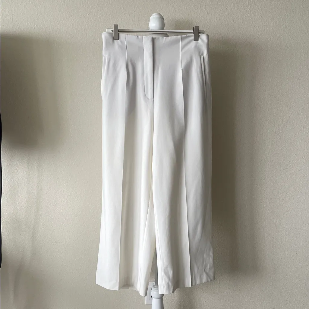 ZARA White High-Waisted Tailored Trousers | Wide Leg | Made in Spain - Image 4