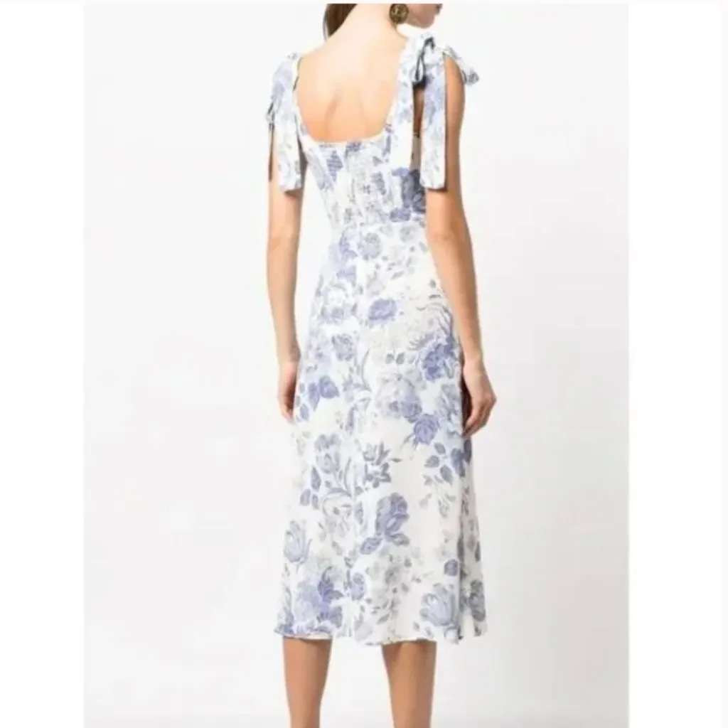 Reformation Twilight Dress White Blue Floral Print Tie Shoulders Size 12 Womens - Image 7
